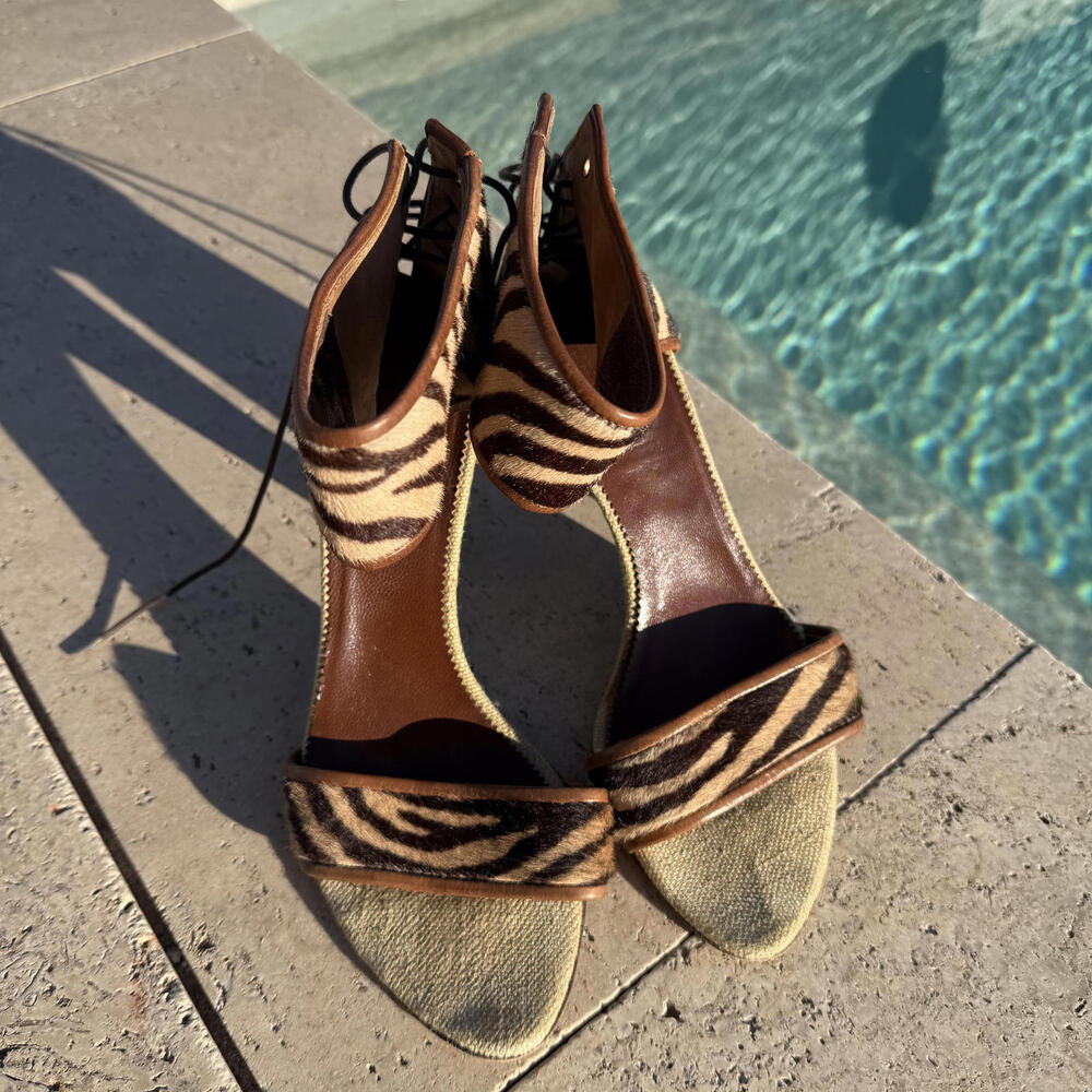 Vintage Max Mara Women's Zebra Print Ankle Strap Sandals 2005